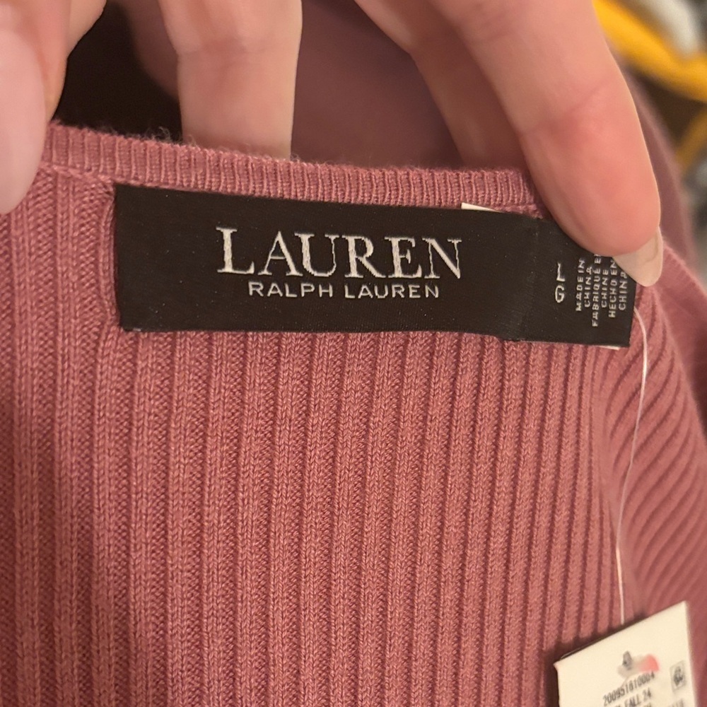 Lauren Ralph Lauren Blouson Sleeve Ribbed Sweater-Pink-Size Large-NWT-MSRP $125 - Picture 6 of 6